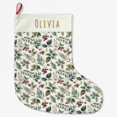 素朴冬離れのとベリーパーソナライズされた ラージクリスマスストッキング (正面)