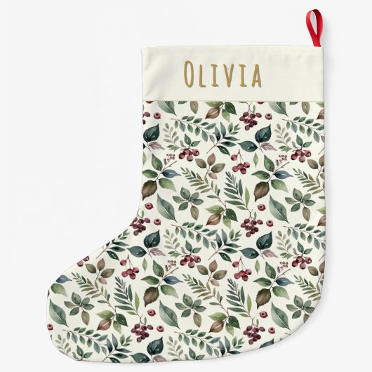 素朴冬離れのとベリーパーソナライズされた ラージクリスマスストッキング (裏面)