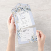 素朴冬霜の降りたブルー&ホワイトフローラNoディナー オールインワン招待状 (貼ってはがせる)