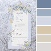 素朴冬霜の降りたブルー&ホワイトフローラNoディナー オールインワン招待状