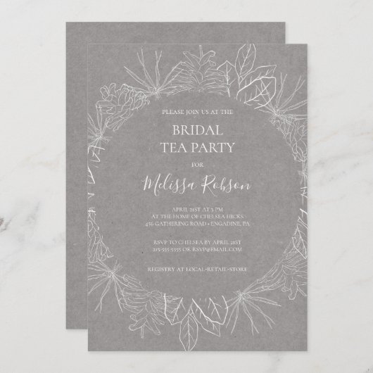 素朴冬 |グレーブライダルティーパーティの招待状 招待状 (正面/裏面)