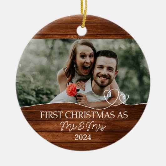 素朴初めてのクリスマスそしてミセス セラミックオーナメント (正面)