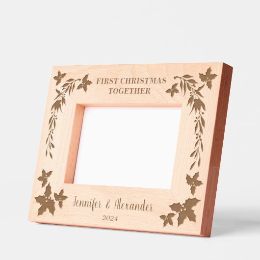 素朴初めてのクリスマスを寄せ付けモノグラムのる レーザー彫刻フレーム (左)