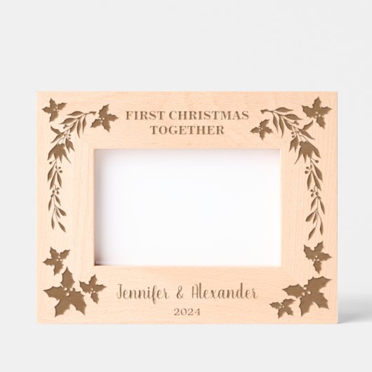 素朴初めてのクリスマスを寄せ付けモノグラムのる レーザー彫刻フレーム (正面)