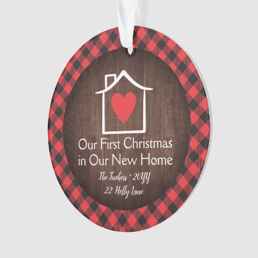 素朴初めてのクリスマスニューホームハートプレイド オーナメント (正面)