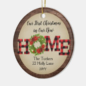 素朴初めてのクリスマスホームリース格子写真 セラミックオーナメント (左)