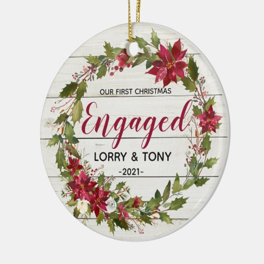 素朴初めてのクリスマス婚約したオーナメント セラミックオーナメント (左)