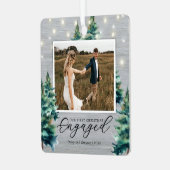 素朴初めてのクリスマス婚約したマツ メタルオーナメント (正面左)