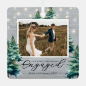 素朴初めてのクリスマス婚約したマツ メタルオーナメント (正面)