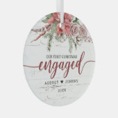 素朴初めてのクリスマス婚約したレッドピンクフローラ ガラスオーナメント (正面右)