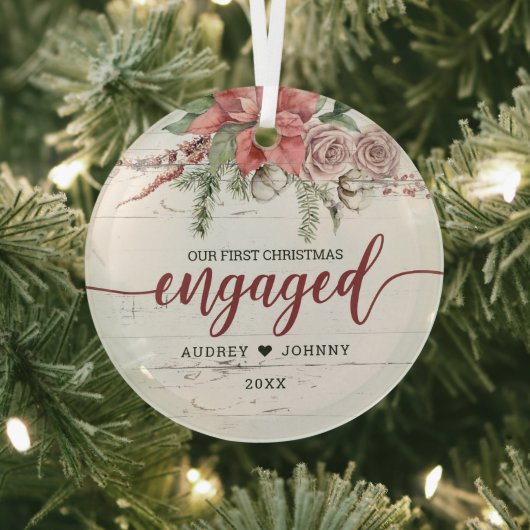 素朴初めてのクリスマス婚約したレッドピンクフローラ ガラスオーナメント (インサイチュ)