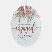 素朴初めてのクリスマス婚約したレッドピンクフローラ ガラスオーナメント (正面左)