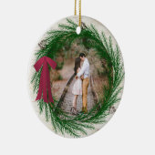 素朴初めてのクリスマス婚約した2枚の写真クリスマス セラミックオーナメント (右)