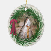 素朴初めてのクリスマス婚約した2枚の写真クリスマス セラミックオーナメント (左)