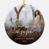 素朴初めてのクリスマス婚約した2枚の写真クリスマス セラミックオーナメント (裏面)