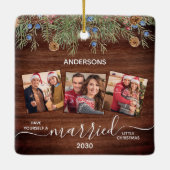素朴初めてのクリスマス結婚したNewlyweds 3写真 セラミックオーナメント (裏面)
