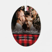 素朴初めてのクリスマス結婚したPlaid 2写真 メタルオーナメント (正面左)