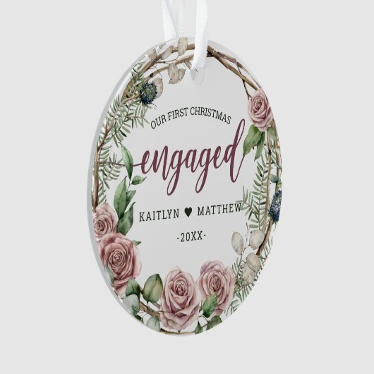 素朴初年のピンク婚約したフローラクリスマス オーナメント (正面)