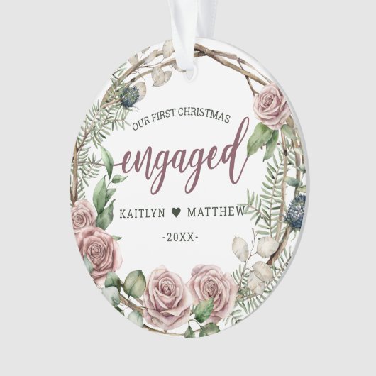 素朴初年のピンク婚約したフローラクリスマス オーナメント (正面)