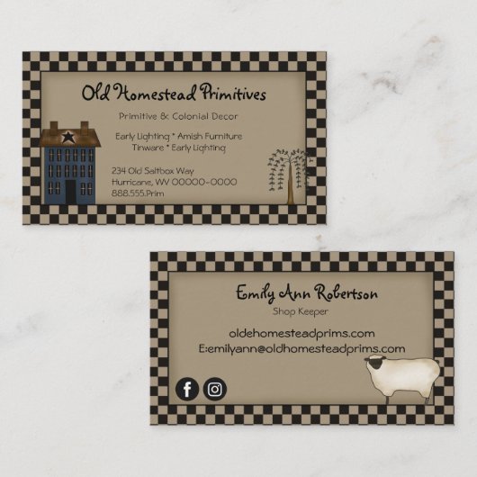 素朴初期のサルトボックスウィロー&シープカントリー 名刺 (正面/裏面)