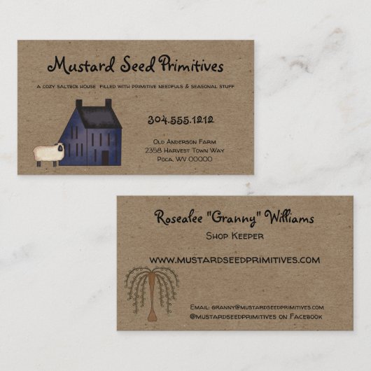 素朴初期のサルトボックスハウス&シープカントリーバス 名刺 (正面/裏面)