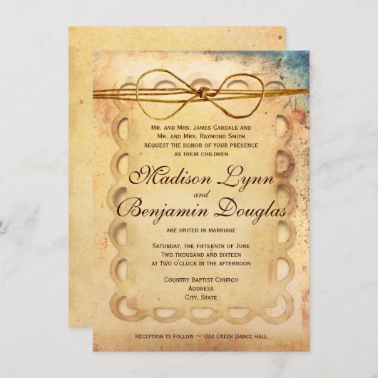 素朴動揺してヴィンテージ紙結婚式招待状 招待状 (正面/裏面)