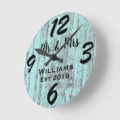 素朴動揺してヴィンテージ青パーソナライズされた木 ラウンド壁時計 (傾斜)