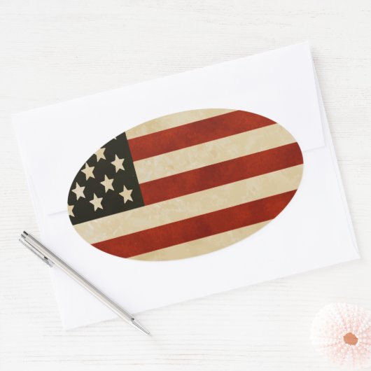 素朴動揺して米国国旗 楕円形シール (封筒)