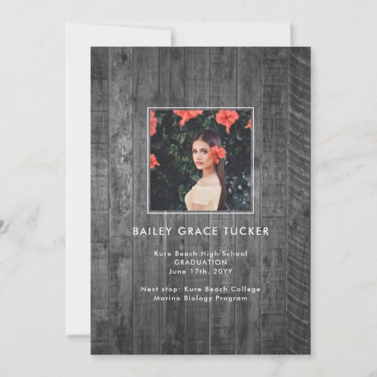 素朴卒業生オーバーレイ灰色木写真卒業 案内状 (裏面)