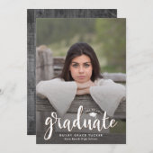 素朴卒業生オーバーレイ灰色木写真卒業 案内状 (正面/裏面)