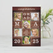 素朴卒業生6写真コラージュ木材卒業 案内状 (スタンド正面)