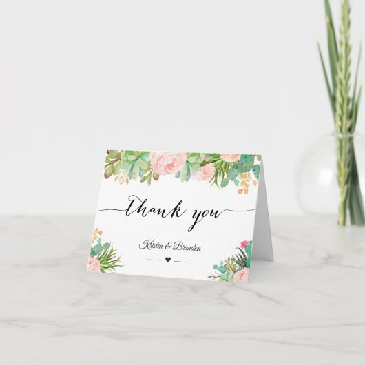 素朴吸汁性のサボテンのフローラ結婚に感謝 サンキューカード (正面)