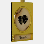 素朴喜劇と悲劇の演劇デザイン名 ゴールドプレートバナーオーナメント (右)