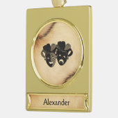 素朴喜劇と悲劇の演劇デザイン名 ゴールドプレートバナーオーナメント (左)