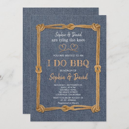 素朴国のロープ私はバーベキューする結び目を結ぶ 招待状 (正面/裏面)