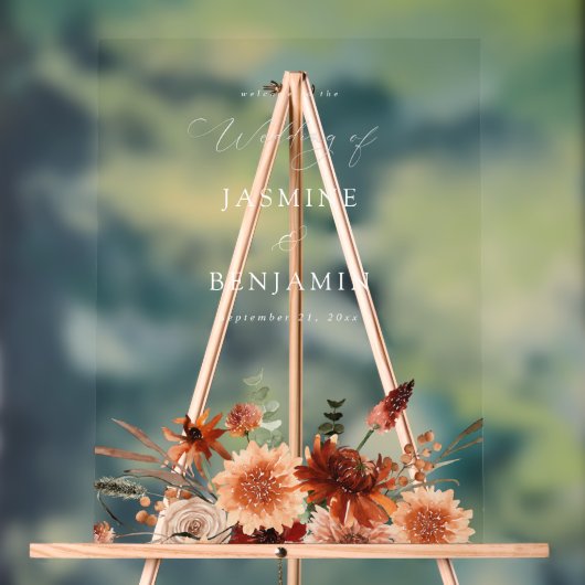 素朴地球・シャンパン花模様結婚ズ歓迎W アクリルサイン (ニュートラル)