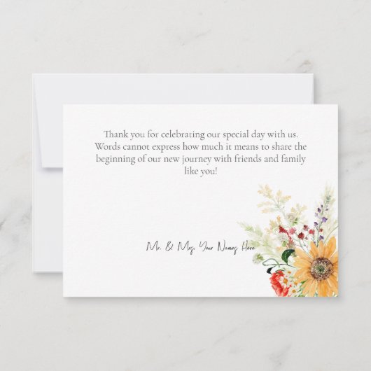 素朴夏の花ひまわり結婚の サンキューカード (裏面)