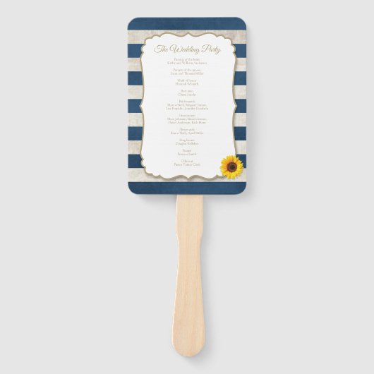 素朴夏ひまわりネイビーストライプブル結婚ズ ハンドファン (正面)