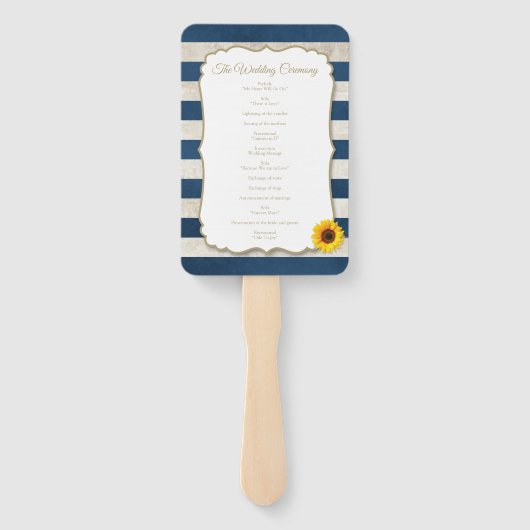 素朴夏ひまわりネイビーストライプブル結婚ズ ハンドファン (裏面)