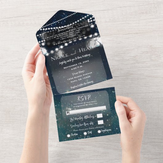 素朴夕べスカイメイソンジャールライツ結婚ズ オールインワン招待状 (貼ってはがせる)