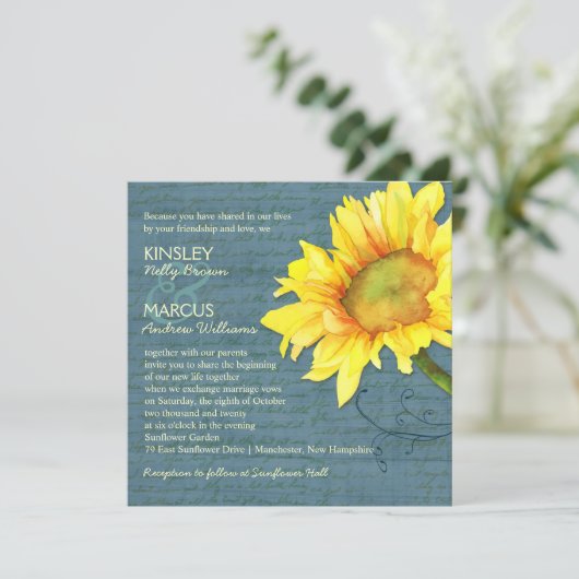 素朴夕暮れ青ひまわり結婚の 招待状 (スタンド正面)