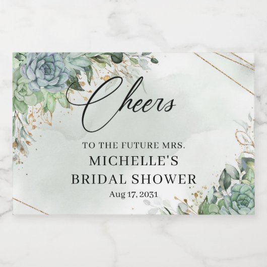 素朴多肉植物ユーカリ金ゴールド枠 スパークリングワインラベル (シングルラベル)