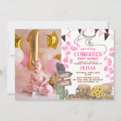 素朴女性のカーボーイウェスタン写真最初のロデオ誕生日 招待状 (正面)