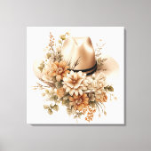 素朴女性のカーボーイハットワイルドフラワーエレガントズウェスタンアート キャンバスプリント (正面)