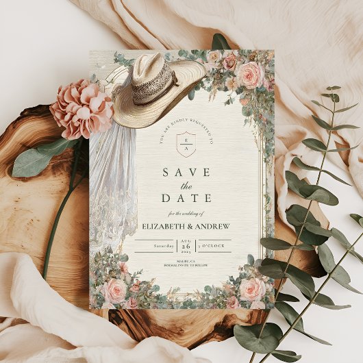 素朴女性のカーボーイハット結婚レース セーブザデート