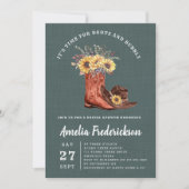 素朴女性のカーボーイブーツと泡状ブライダルシャワー 招待状 (正面)