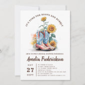 素朴女性のカーボーイブーツと泡状ブライダルシャワー 招待状 (正面)