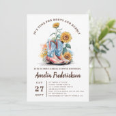 素朴女性のカーボーイブーツと泡状ブライダルシャワー 招待状 (スタンド正面)