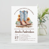 素朴女性のカーボーイブーツと泡状ブライダルシャワー 招待状 (スタンド正面)