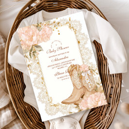 素朴女性のカーボーイブーツフローラベビーシャワー 招待状